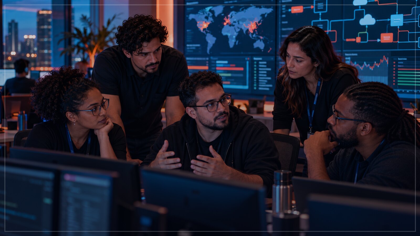 Ilustração editorial sobre SLOs para serviços essenciais